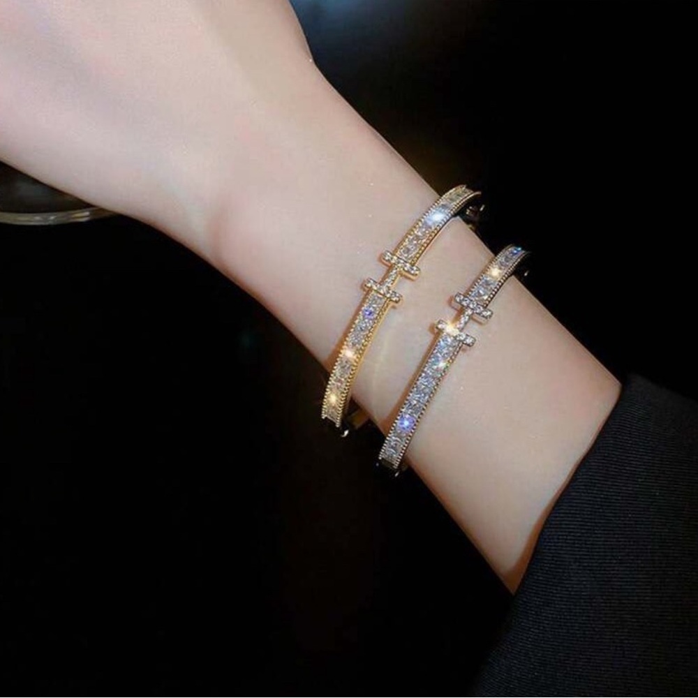 Silver Plated Stainless Steel CZ Bangle Bracelet | Sparkling Statement Jewelry H - Picture 4 of 5